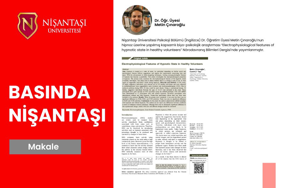 Dr. Metin Çınaroğlu's comprehensive research on hypnosis has been published