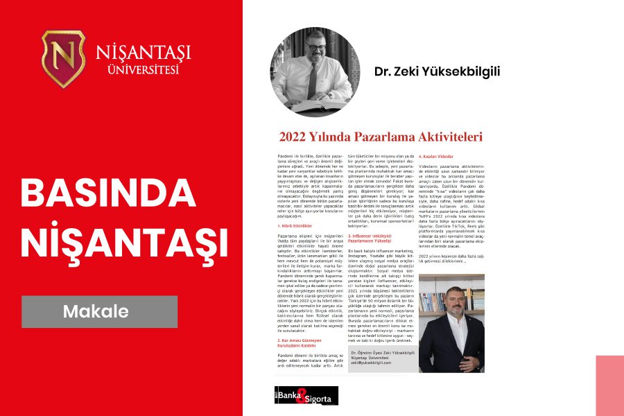 Dr. Zeki Yüksekbilgili’nin  2022 Yılında Pazarlama Aktiviteleri konu alan Makalesi Yayınlandı