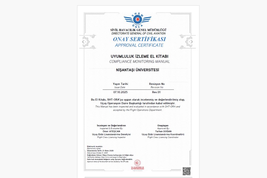 SHGM’den Kabul: İstanbul Nişantaşı Üniversitesi “Uyumluluk İzleme El Kitabı” Onaylandı