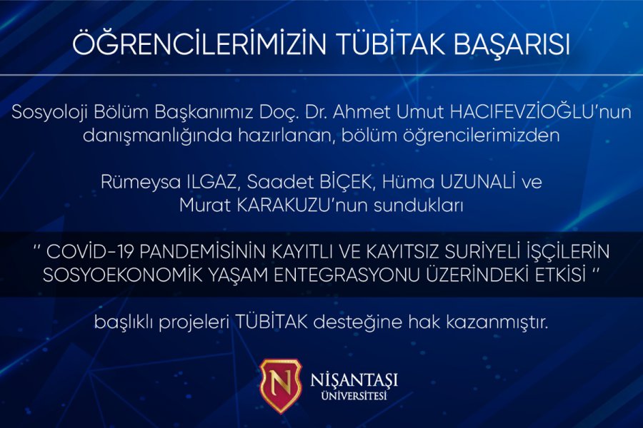 TUBITAK SUCCESS OF OUR STUDENTS